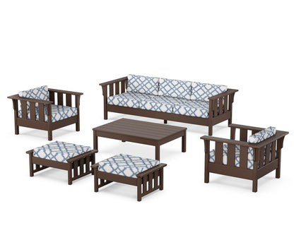 Martha Stewart by POLYWOOD® Acadia 6-Piece Lounge Sofa Set in Mahogany / Trellis Sky Blue