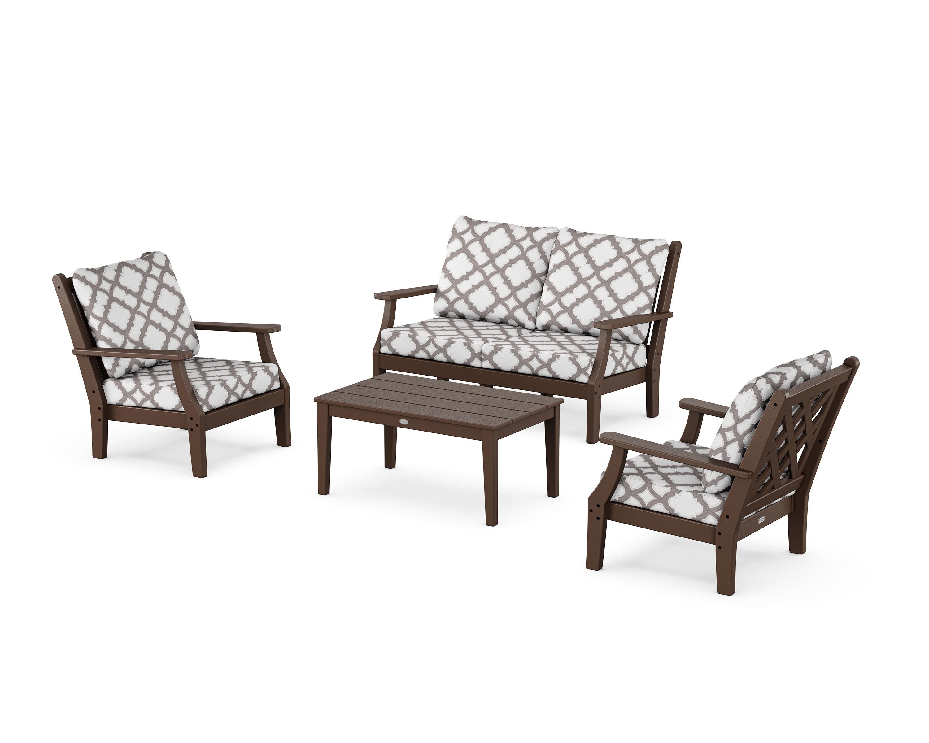 Country Living Wovendale 4-Piece Deep Seating Set with Loveseat in Mahogany / Trellis Grey Mist