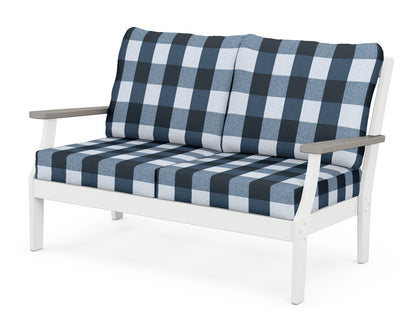 POLYWOOD® Braxton Deep Seating Loveseat in White / Driftwood / Buffalo Plaid Marine Indigo