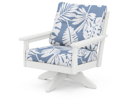 POLYWOOD® Vineyard Deep Seating Swivel Chair in White / Leaf Sky Blue