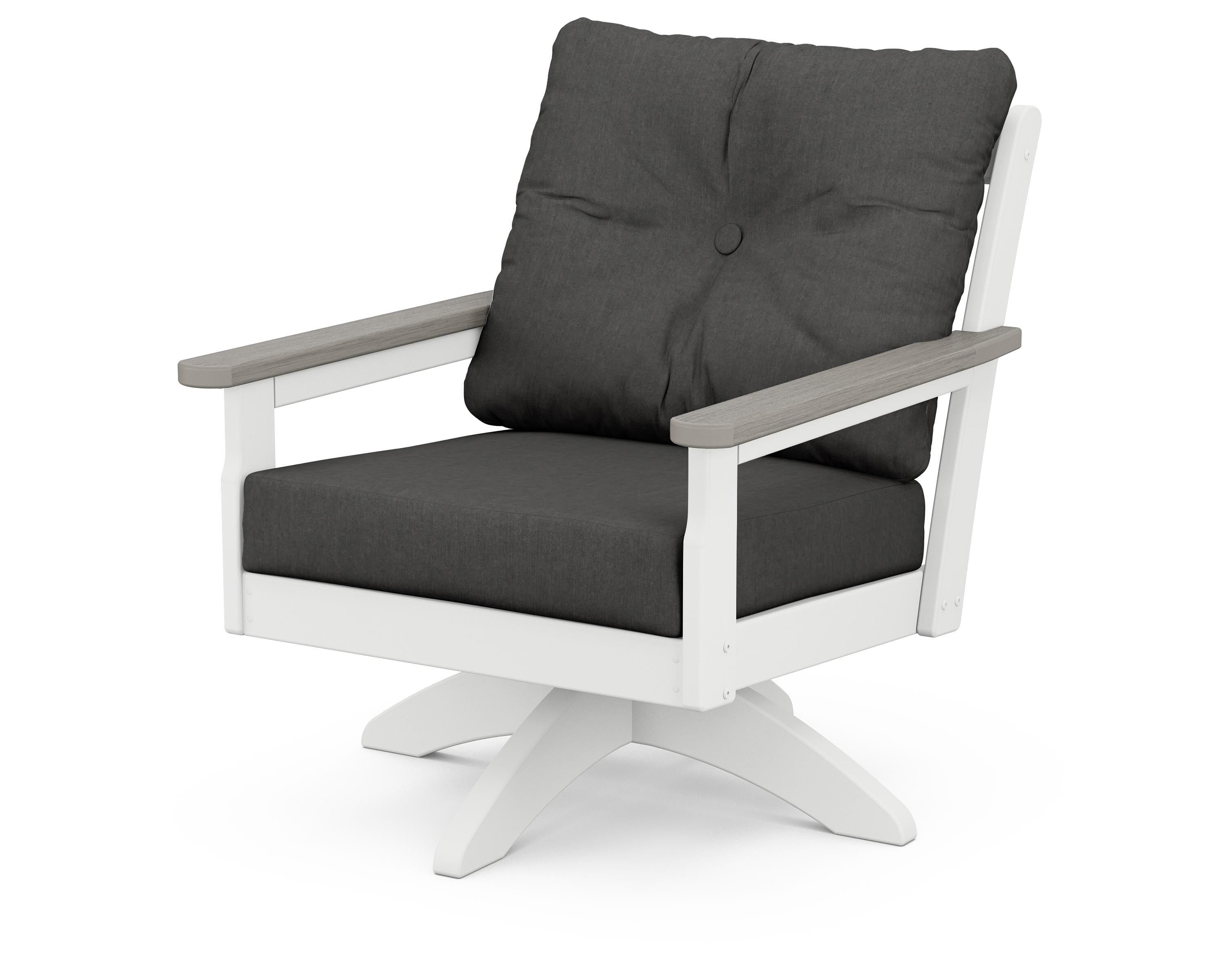 POLYWOOD® Vineyard Deep Seating Swivel Chair in White / Driftwood / Spectrum Carbon
