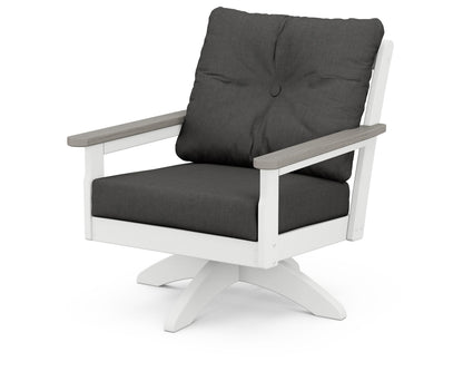 POLYWOOD® Vineyard Deep Seating Swivel Chair in White / Driftwood / Spectrum Carbon