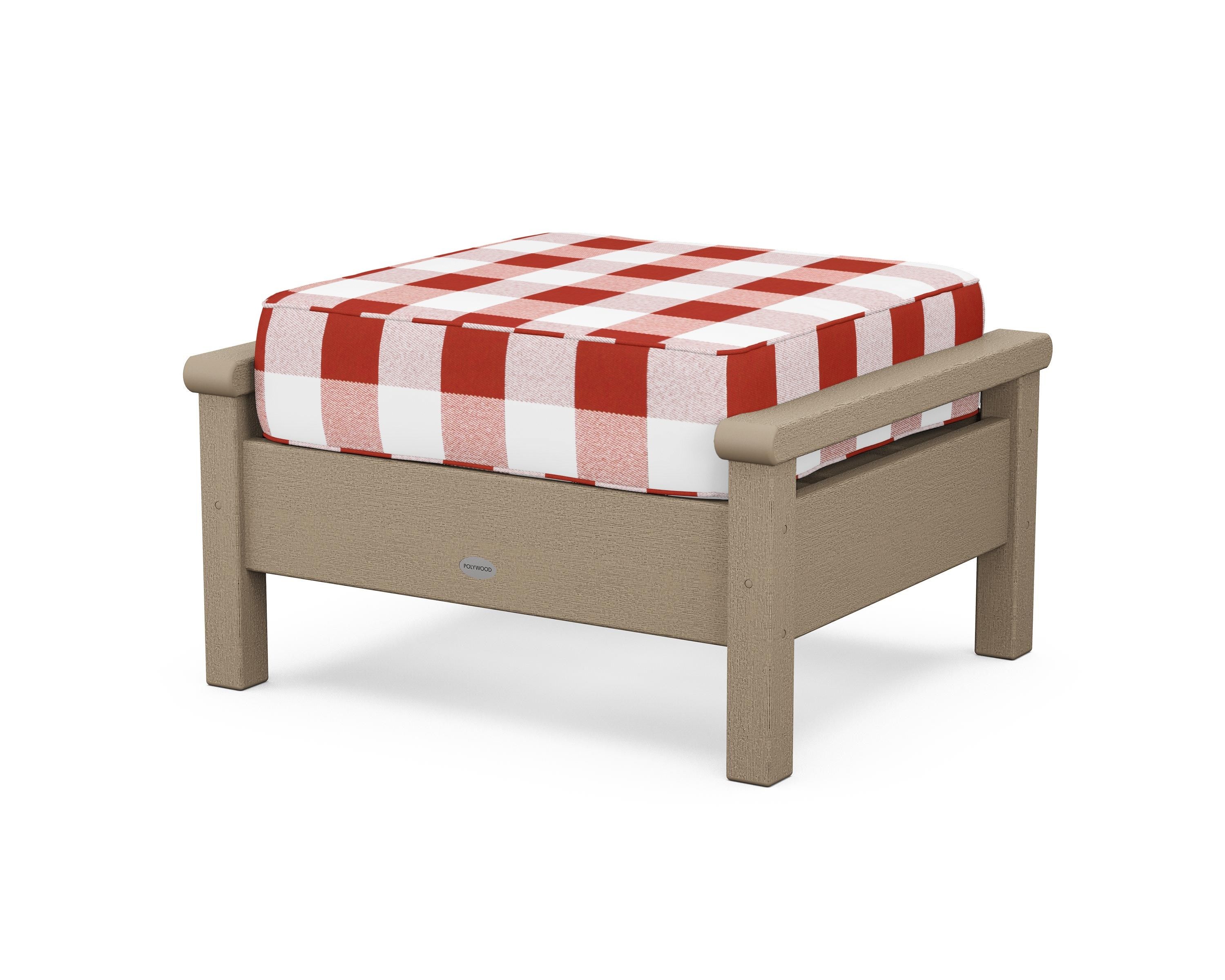 POLYWOOD® Harbour Deep Seating Ottoman in Vintage Sahara / Buffalo Plaid Crimson