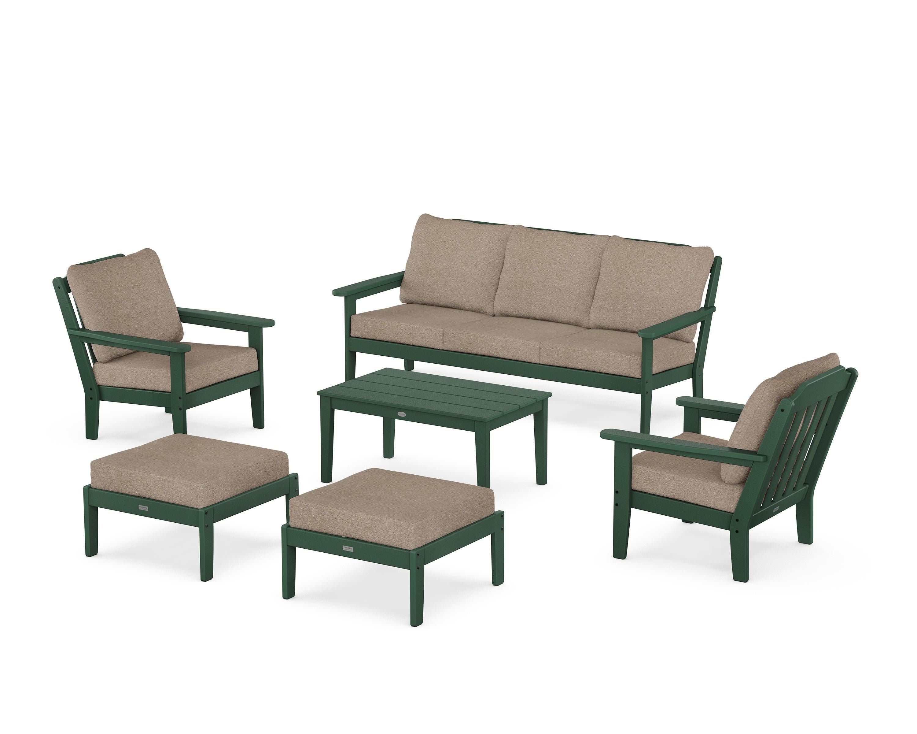 Country Living Cottage 6-Piece Lounge Sofa Set in Green / Spiced Burlap