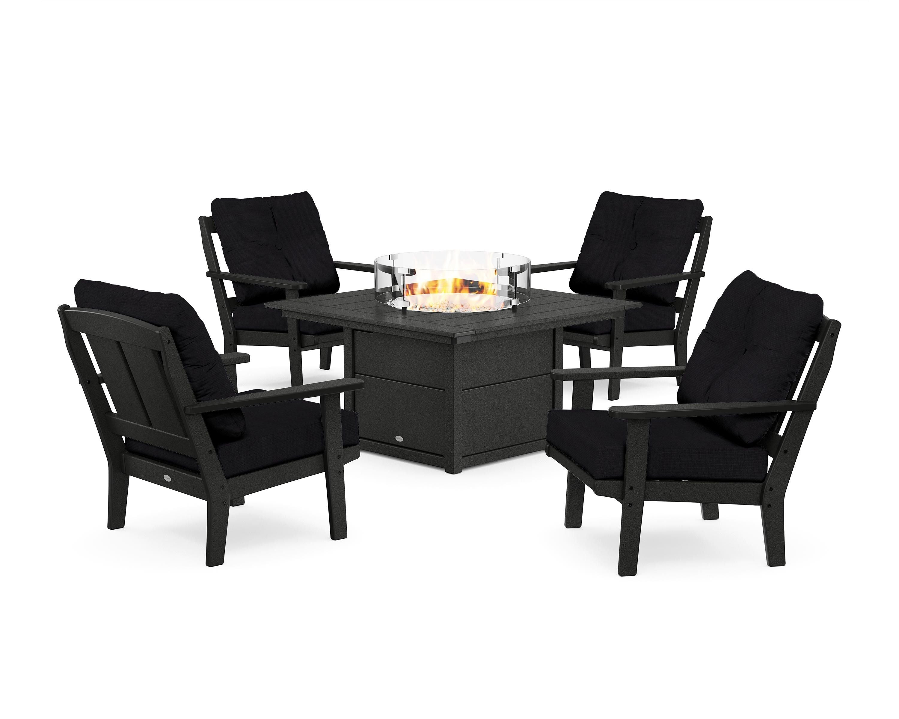 POLYWOOD® Mission 5-Piece Deep Seating Set with Fire Pit Table in Black / Midnight Linen