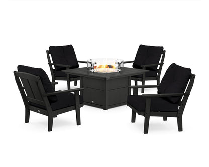 POLYWOOD® Mission 5-Piece Deep Seating Set with Fire Pit Table in Black / Midnight Linen