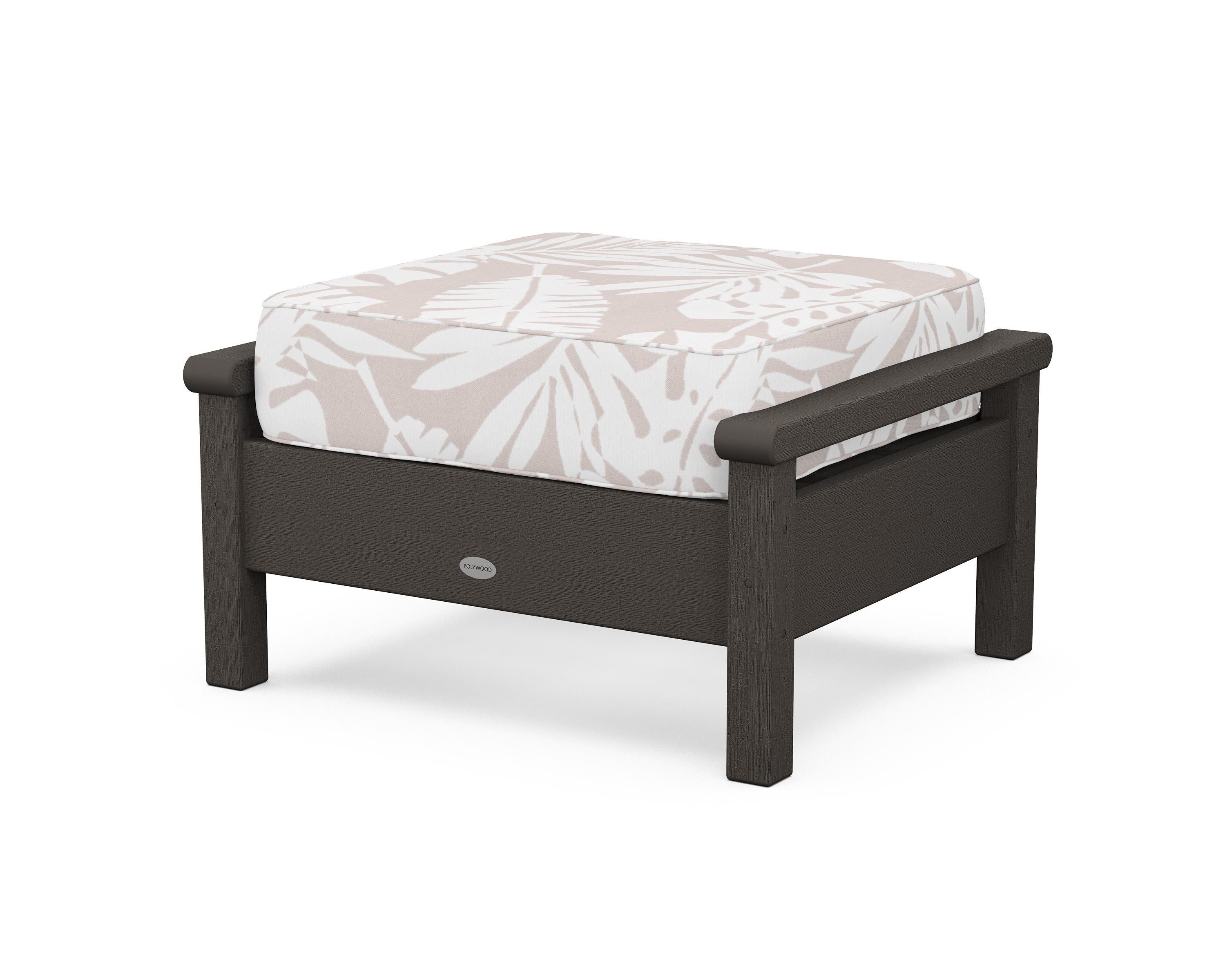 POLYWOOD® Harbour Deep Seating Ottoman in Vintage Coffee / Leaf Dune Burlap