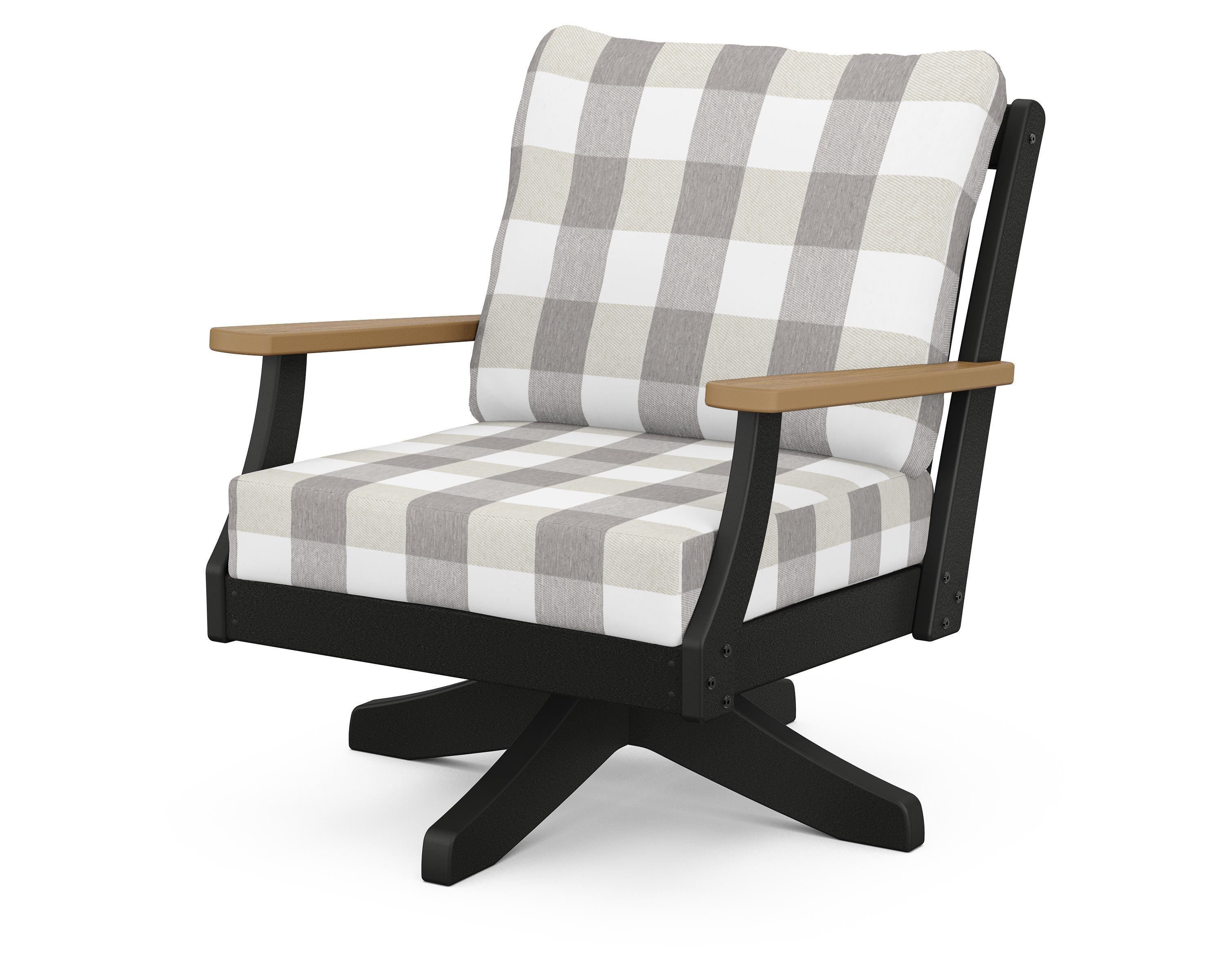 POLYWOOD® Braxton Deep Seating Swivel Chair in Black / Natural / Buffalo Plaid Grey Mist
