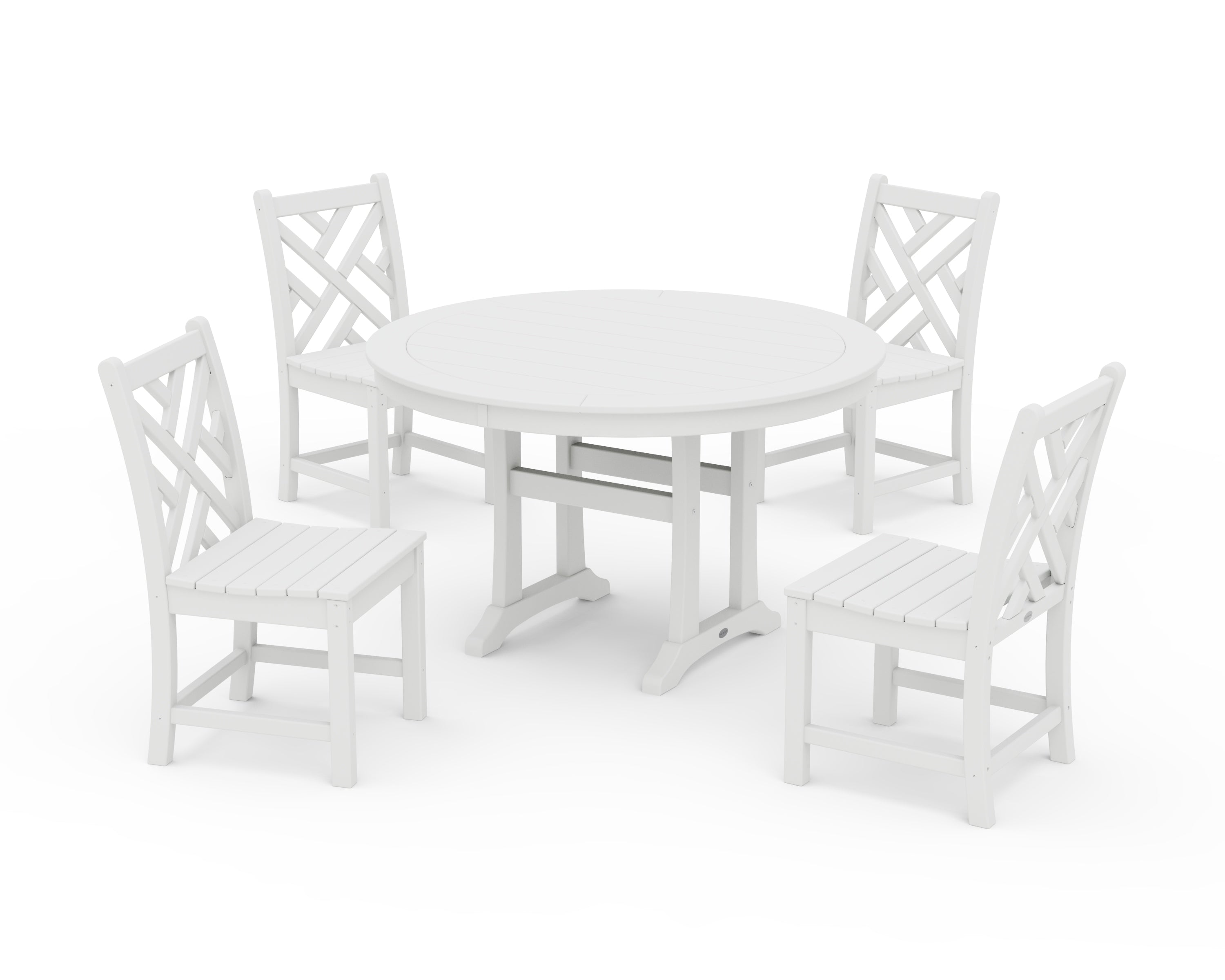 POLYWOOD® Chippendale Side Chair 5-Piece Round Dining Set With Trestle Legs in White
