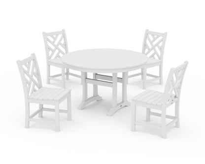POLYWOOD® Chippendale Side Chair 5-Piece Round Dining Set With Trestle Legs in White
