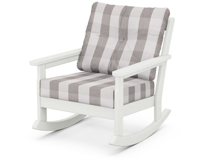 POLYWOOD® Vineyard Deep Seating Rocking Chair in Vintage White / Buffalo Plaid Grey Mist