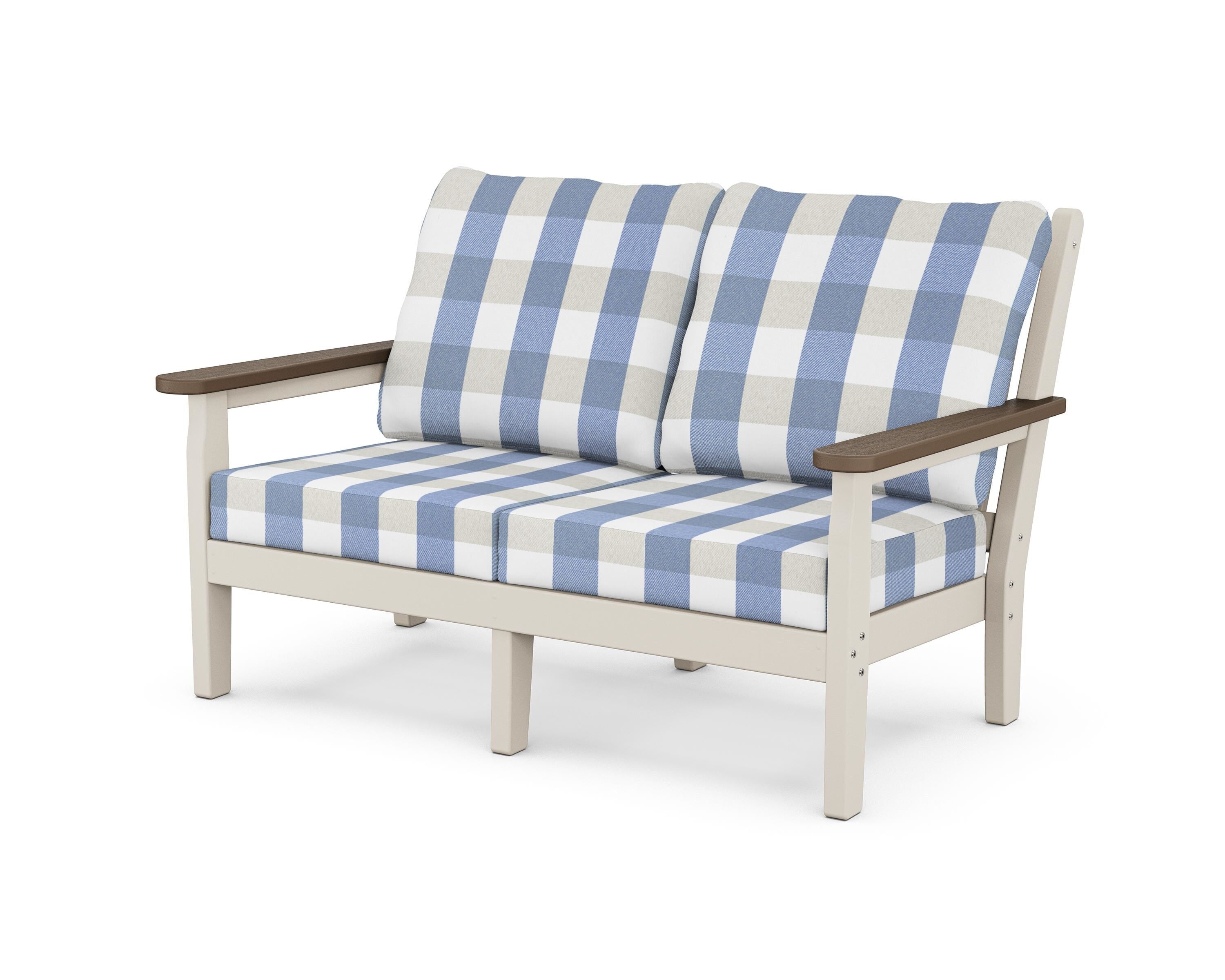 POLYWOOD® Chippendale Deep Seating Loveseat in Sand / Kona / Buffalo Plaid Sky Blue