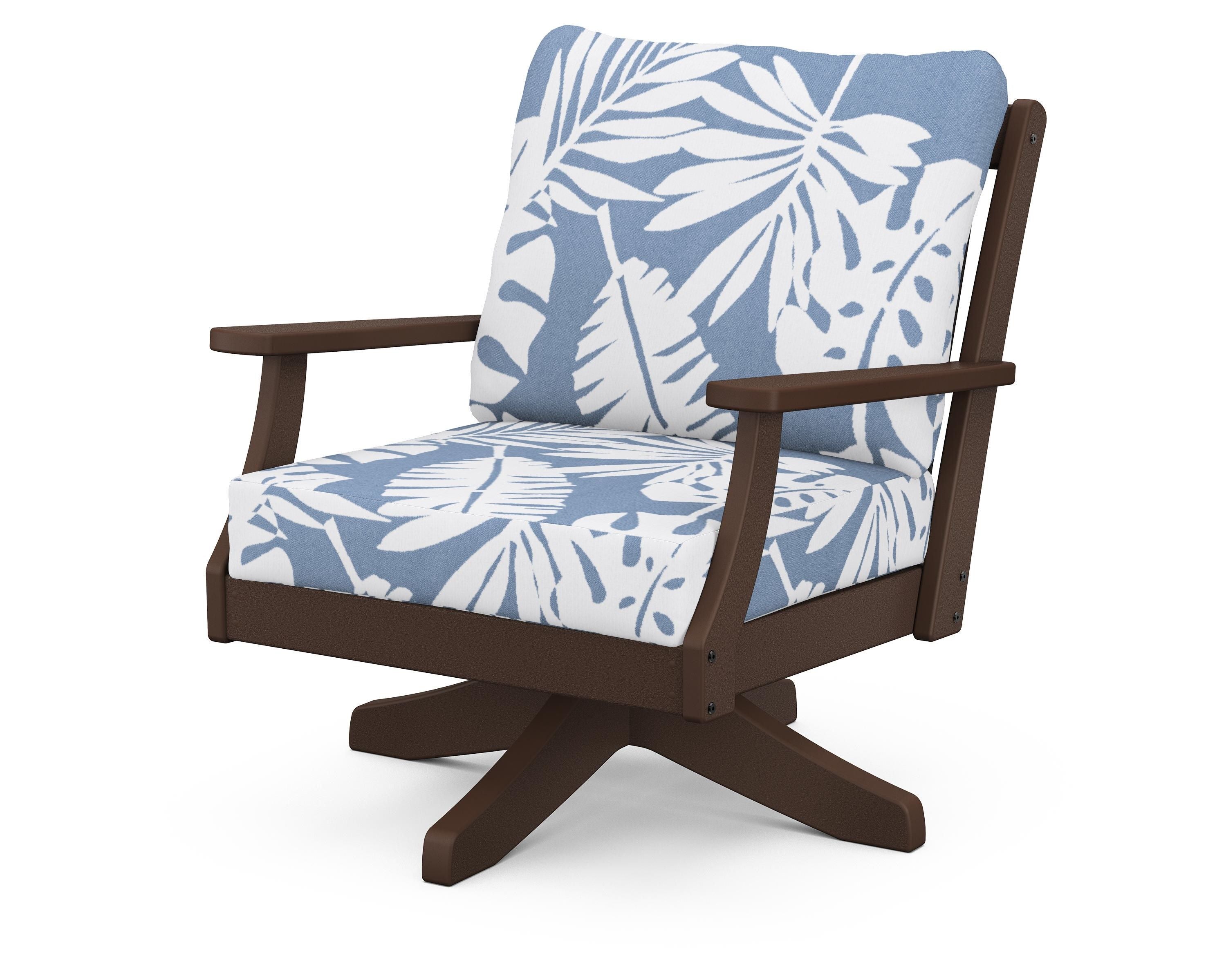 POLYWOOD® Braxton Deep Seating Swivel Chair in Mahogany / Leaf Sky Blue