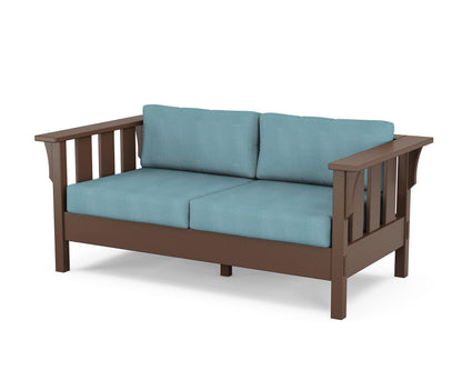 Martha Stewart by POLYWOOD® Acadia Deep Seating Loveseat in Mahogany / Lattice Sky Blue