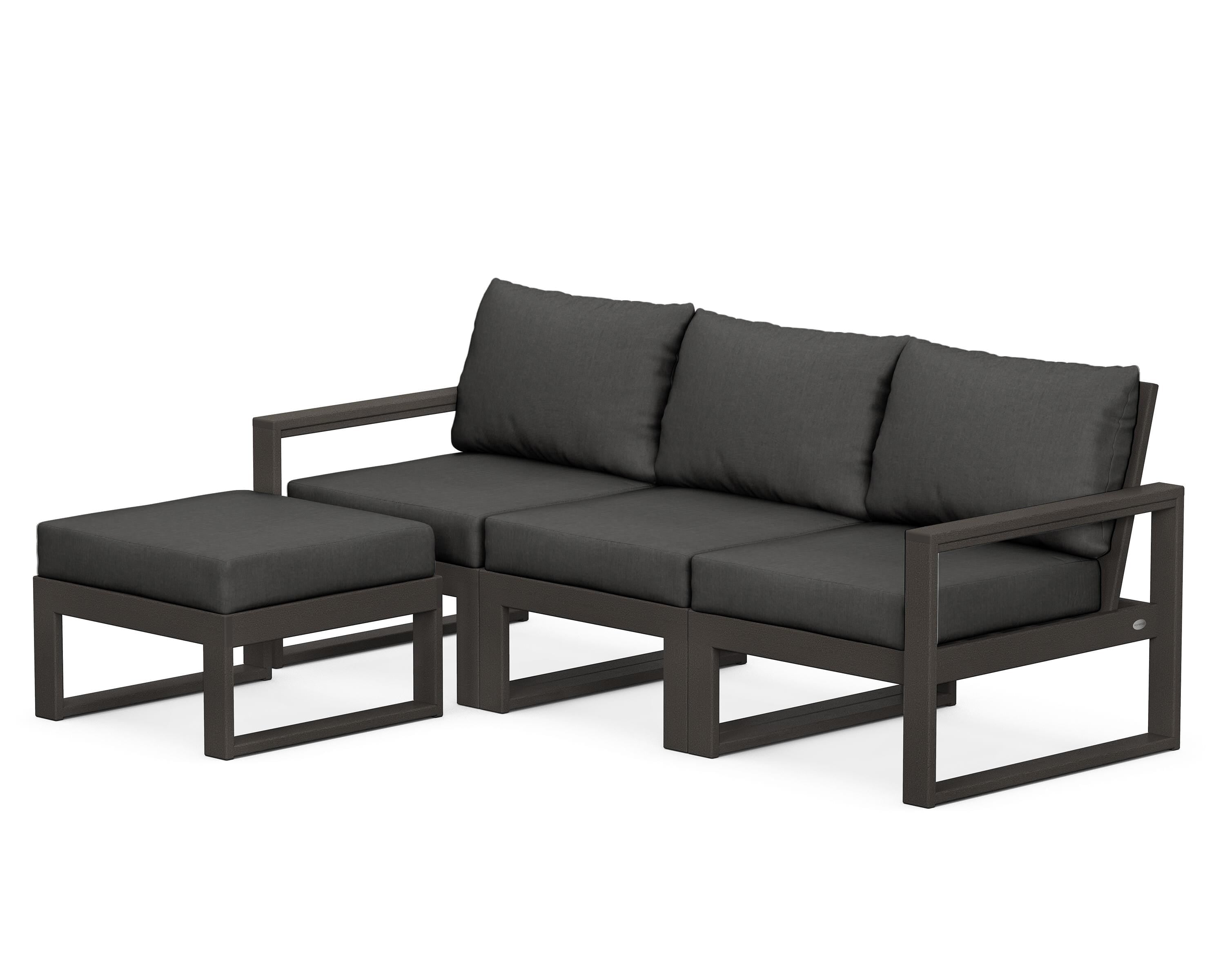 POLYWOOD® EDGE 4-Piece Modular Deep Seating Set with Ottoman in Vintage Coffee / Spectrum Carbon