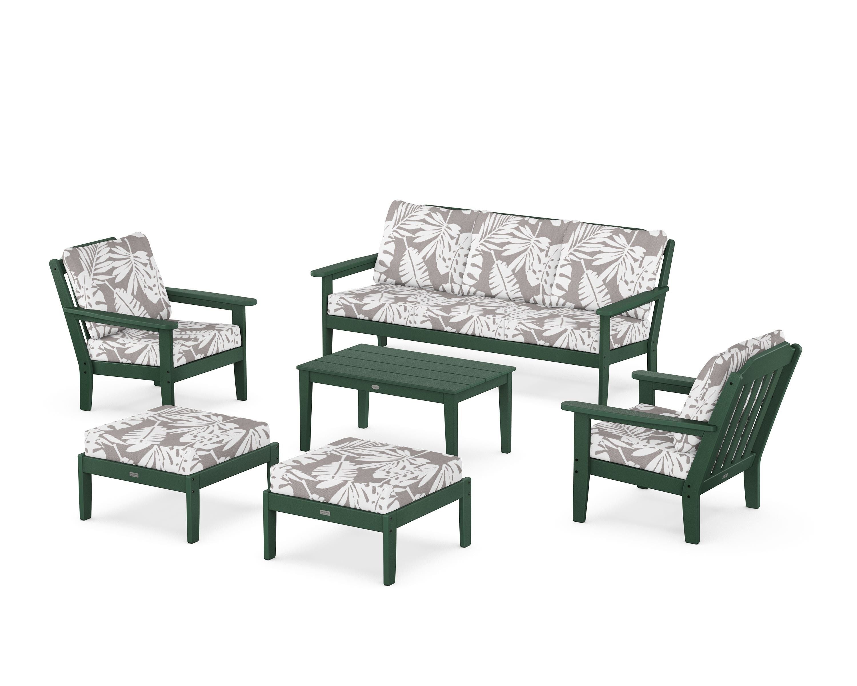 Country Living Cottage 6-Piece Lounge Sofa Set in Green / Leaf Grey Mist
