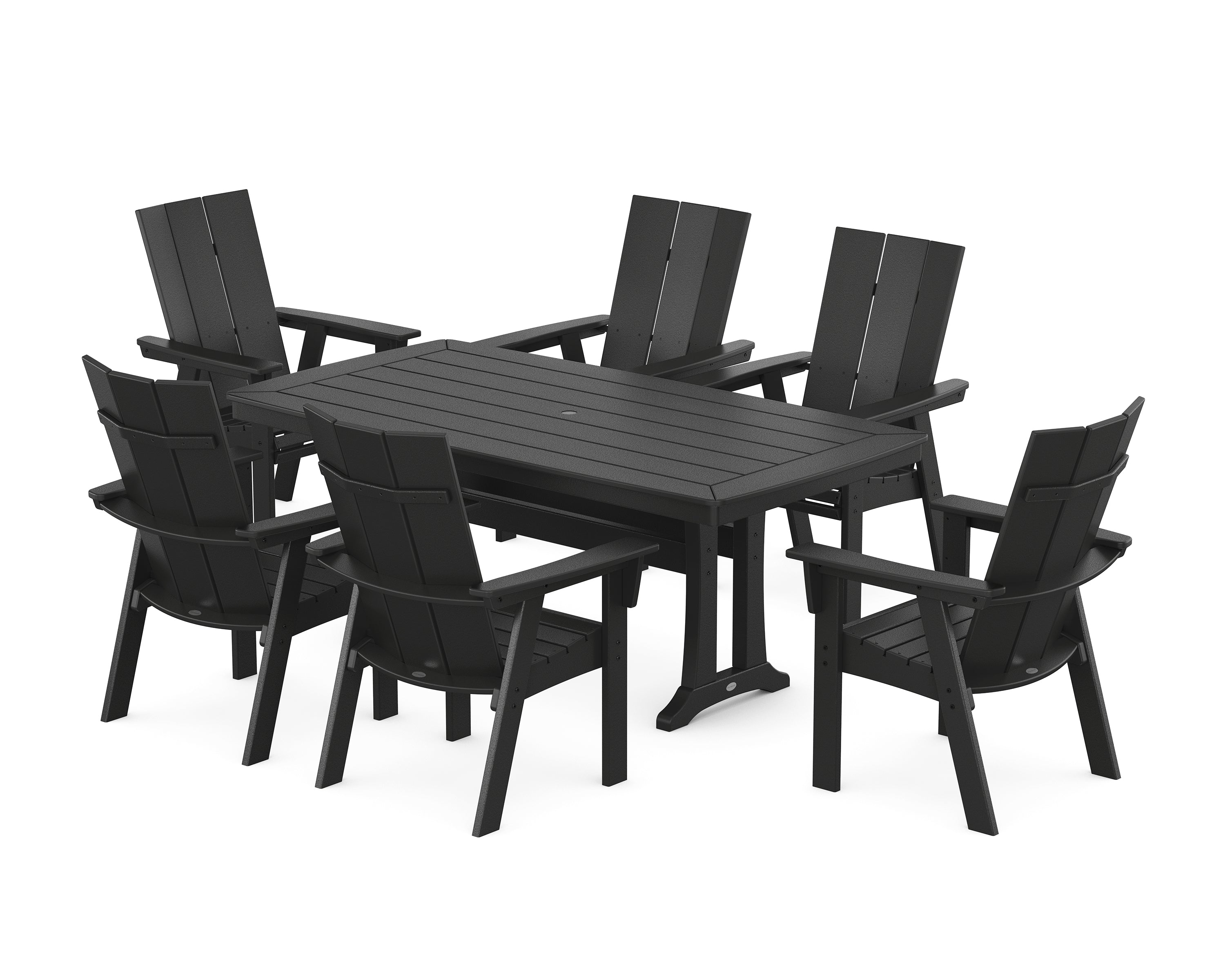 POLYWOOD® Modern Curveback Adirondack 7-Piece Dining Set with Trestle Legs in Black