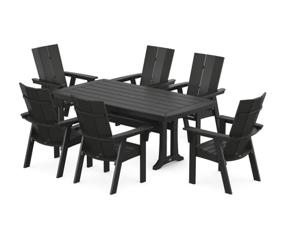 POLYWOOD® Modern Curveback Adirondack 7-Piece Dining Set with Trestle Legs in Black