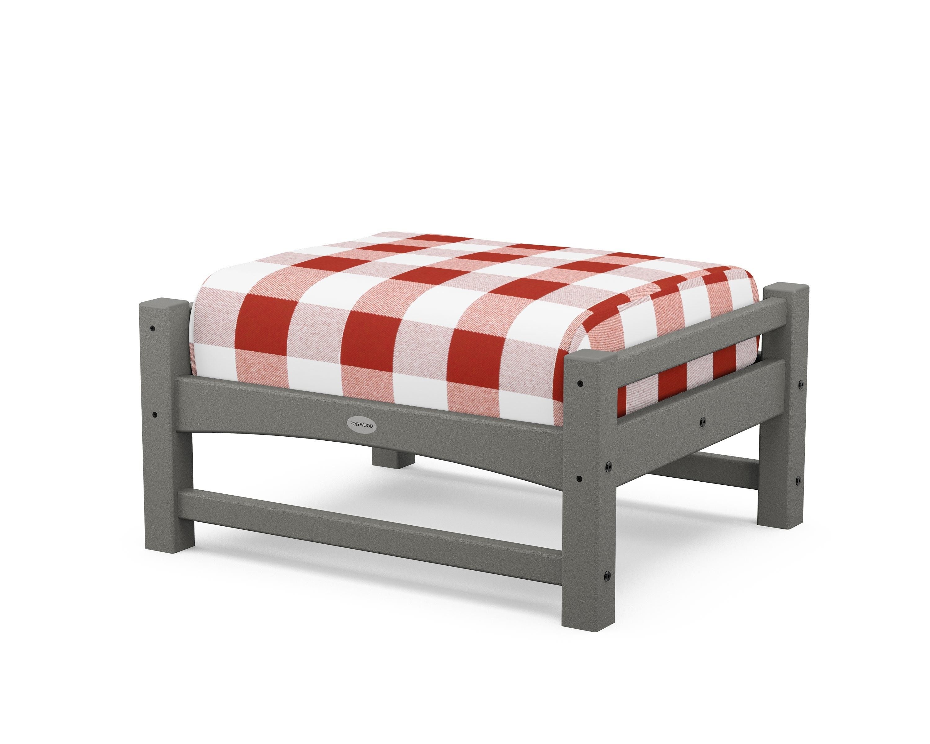 POLYWOOD® Club Ottoman in Slate Grey / Buffalo Plaid Crimson