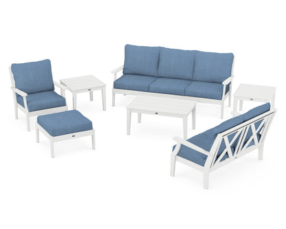 POLYWOOD® Braxton 7-Piece Deep Seating Set in White / Sky Blue