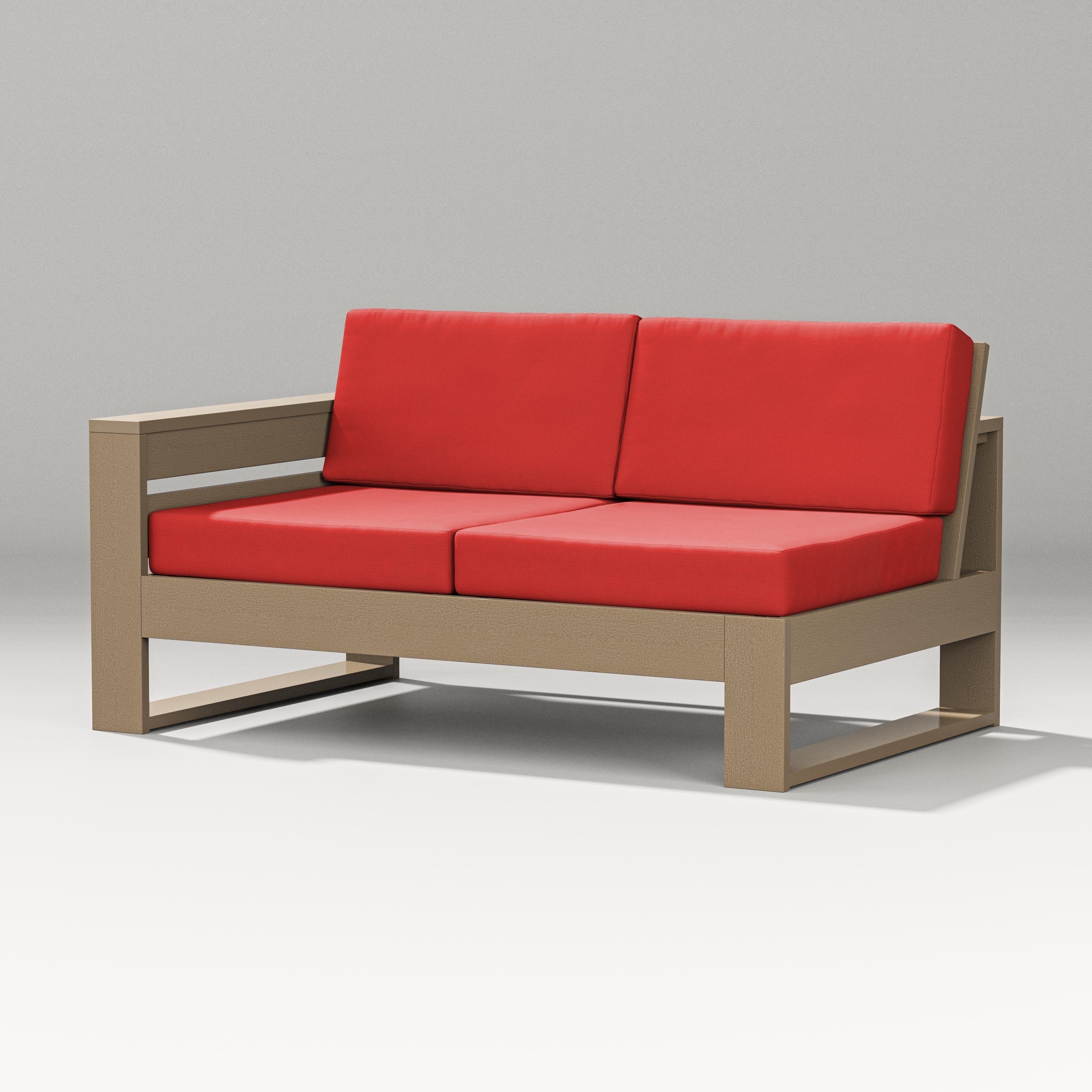 PW Designer Series Latitude Modular Left Arm Loveseat in Vintage Sahara / Crimson Linen
