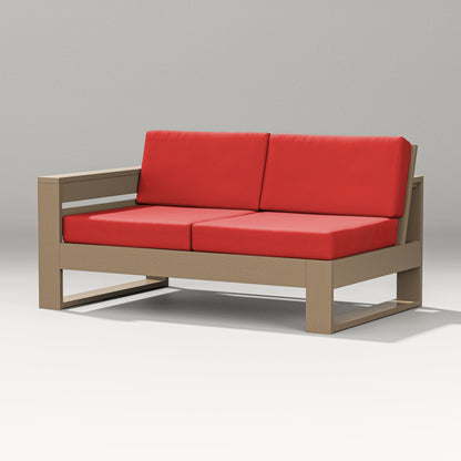 PW Designer Series Latitude Modular Left Arm Loveseat in Vintage Sahara / Crimson Linen