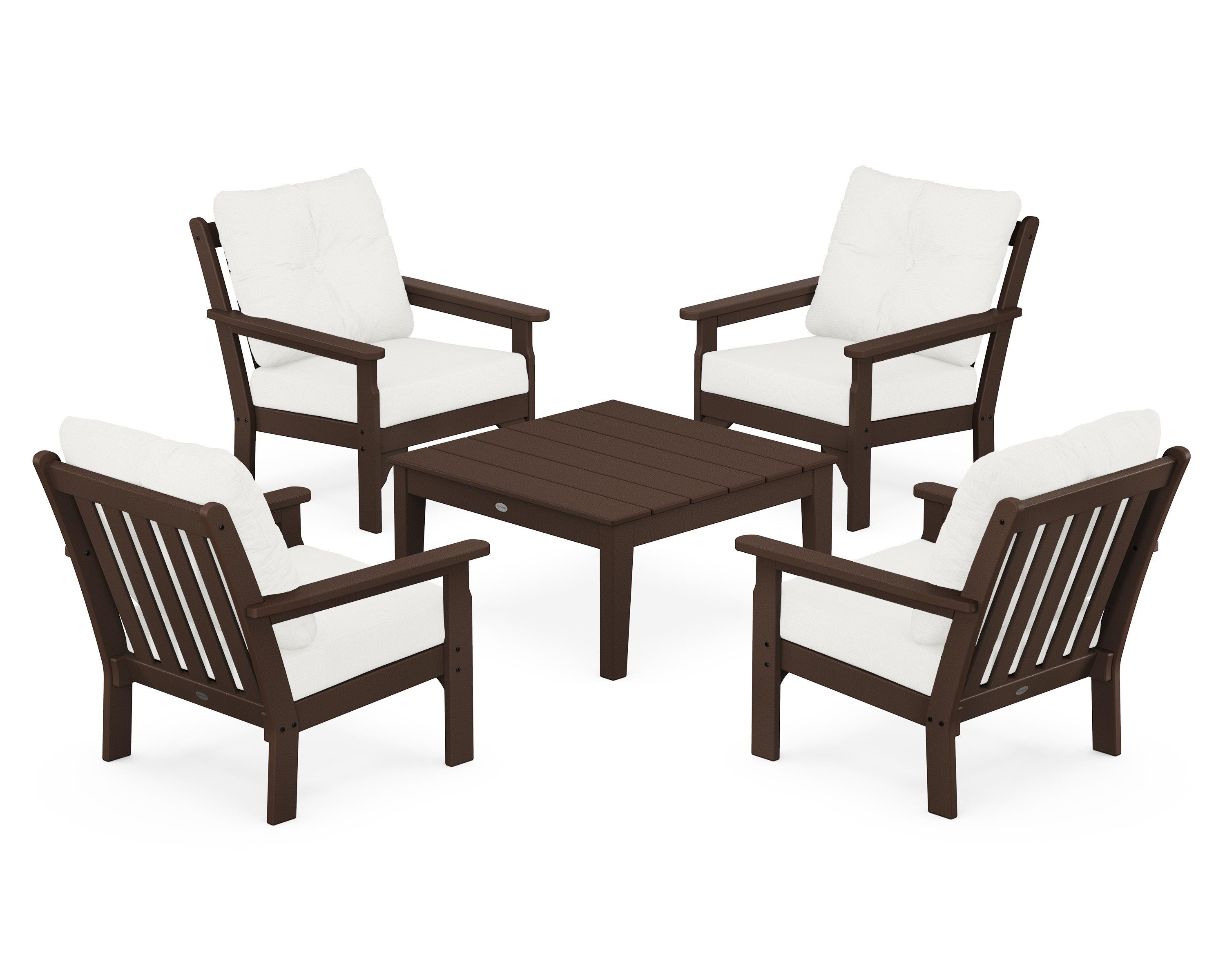 POLYWOOD® Vineyard 5-Piece Deep Seating Conversation Set in Mahogany / Natural Linen