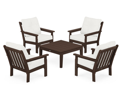 POLYWOOD® Vineyard 5-Piece Deep Seating Conversation Set in Mahogany / Natural Linen
