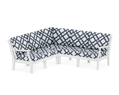 POLYWOOD® Braxton Modular 5-Piece Deep Seating Set in White / Trellis Marine Indigo