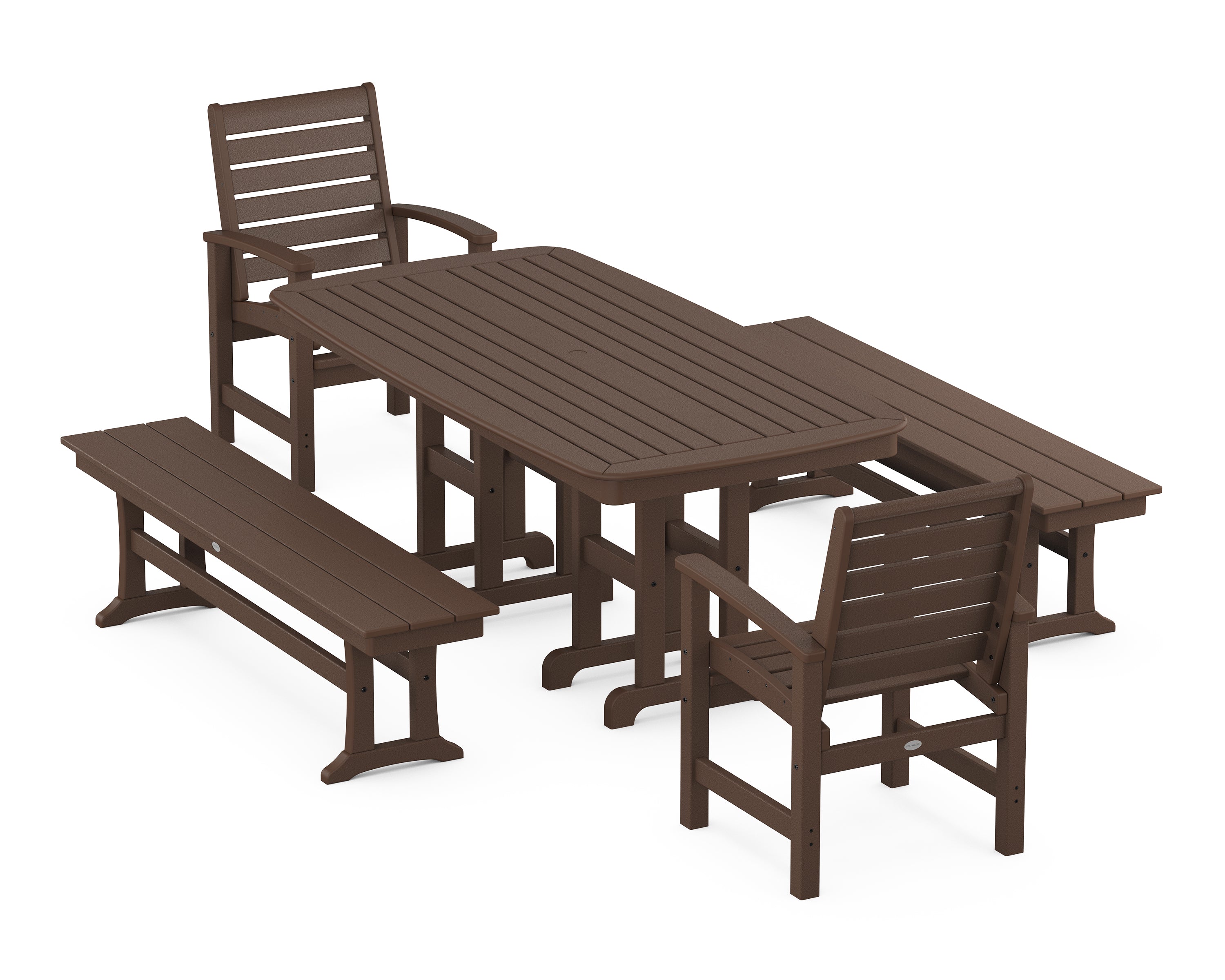 POLYWOOD® Signature 5-Piece Dining Set with Benches in Mahogany