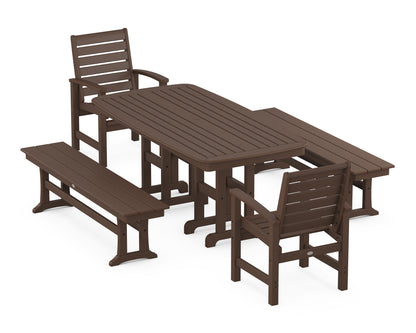 POLYWOOD® Signature 5-Piece Dining Set with Benches in Mahogany