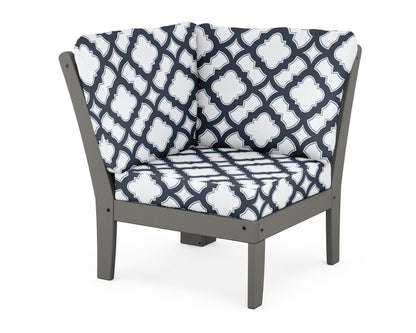 POLYWOOD® Braxton Modular Corner Chair in Slate Grey / Trellis Marine Indigo
