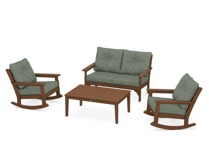 POLYWOOD® Vineyard 4-Piece Deep Seating Rocking Chair Set in Teak / Cast Sage