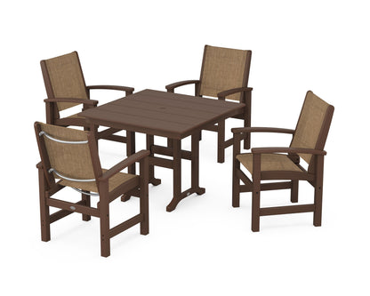 POLYWOOD® Coastal 5-Piece Farmhouse Dining Set in Mahogany / Burlap Sling