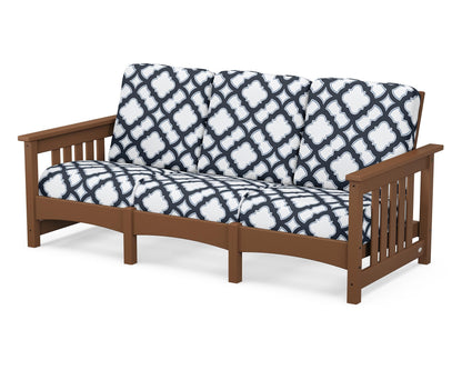 POLYWOOD® Club Mission Sofa in Teak / Trellis Marine Indigo