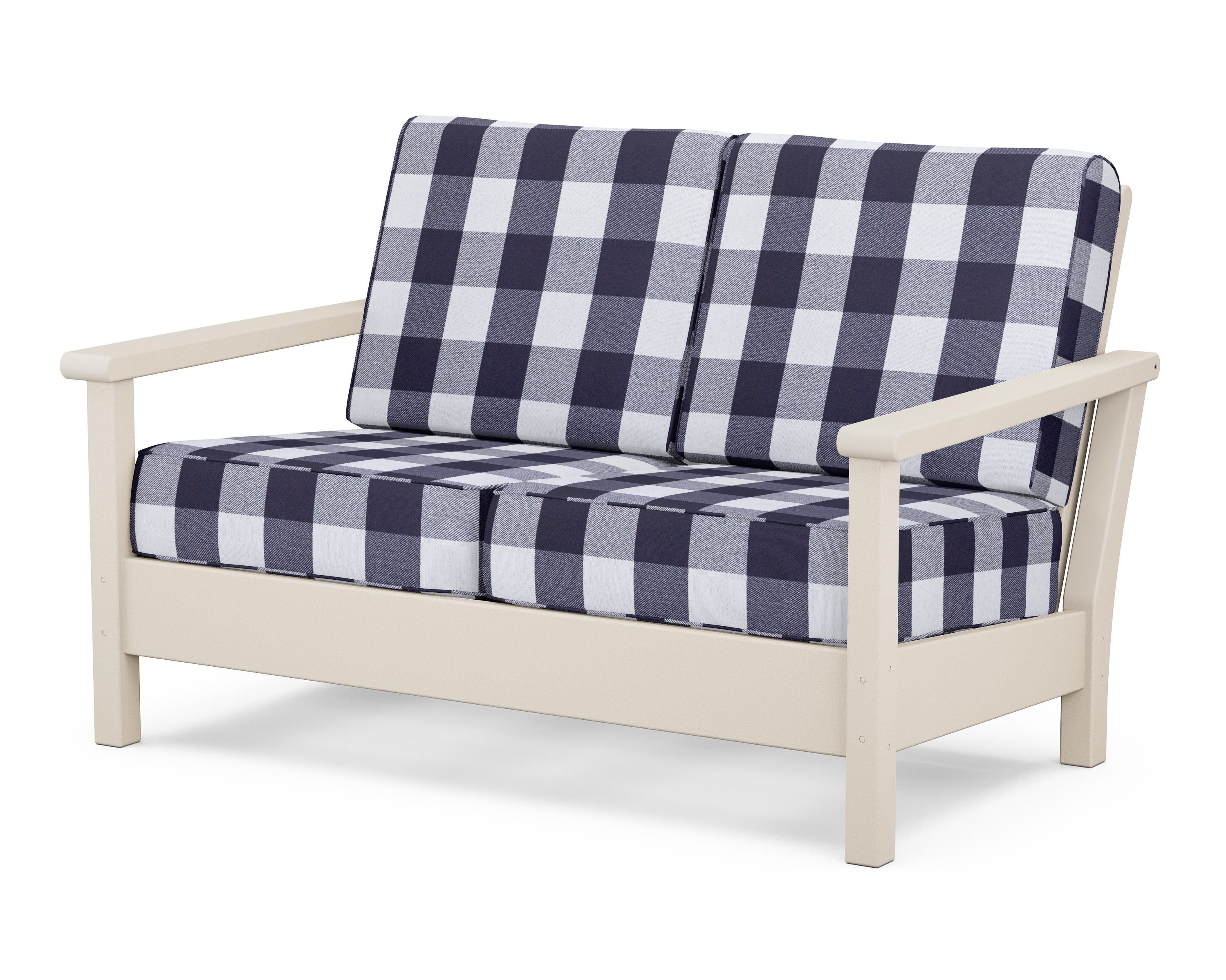 POLYWOOD® Harbour Deep Seating Loveseat in Sand / Buffalo Plaid Navy