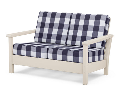 POLYWOOD® Harbour Deep Seating Loveseat in Sand / Buffalo Plaid Navy