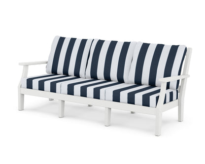 Martha Stewart by POLYWOOD® Chinoiserie Deep Seating Sofa in White / Cabana Stripe Marine Indigo