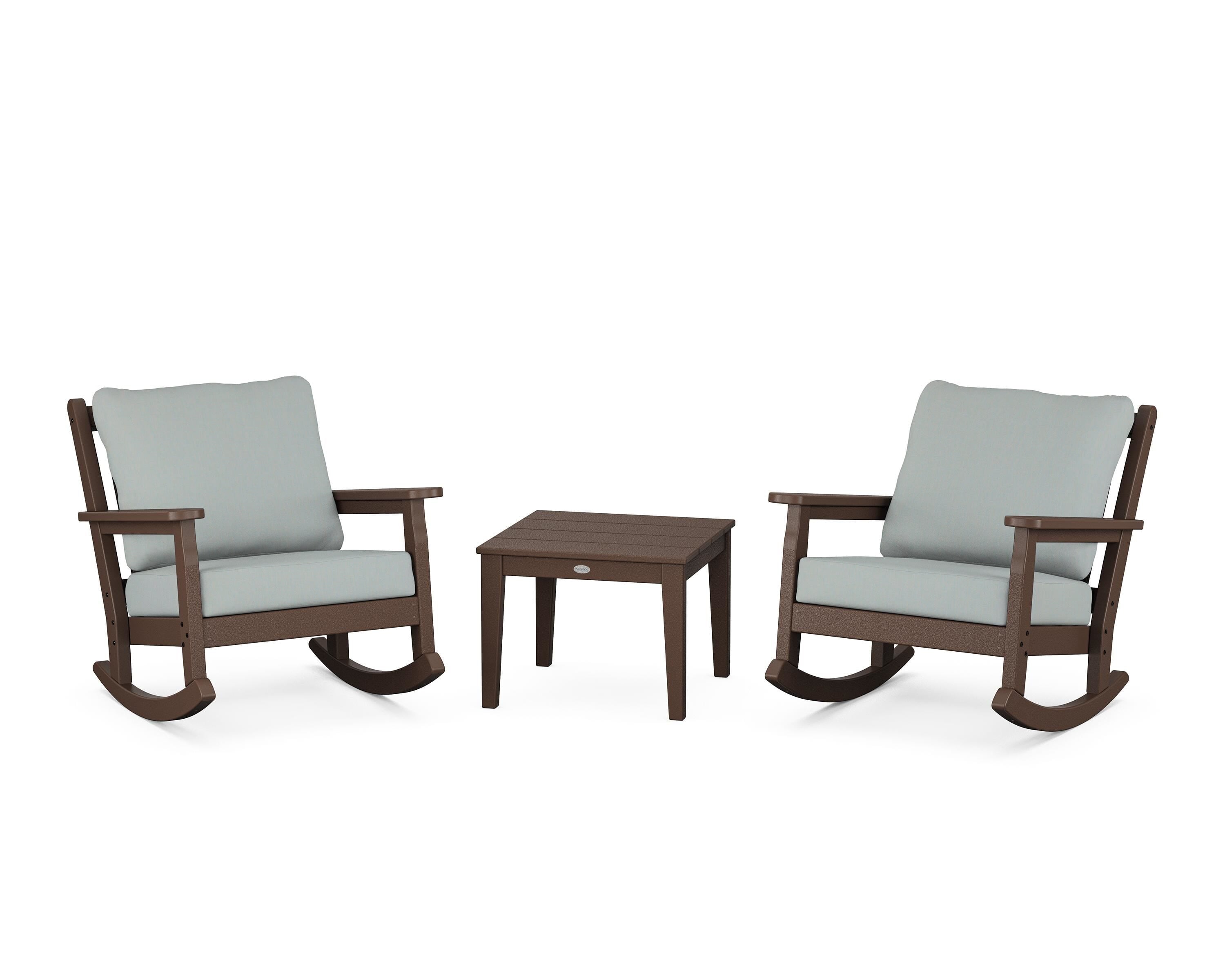 POLYWOOD® Chippendale 3-Piece Deep Seating Rocker Set in Mahogany / Spa