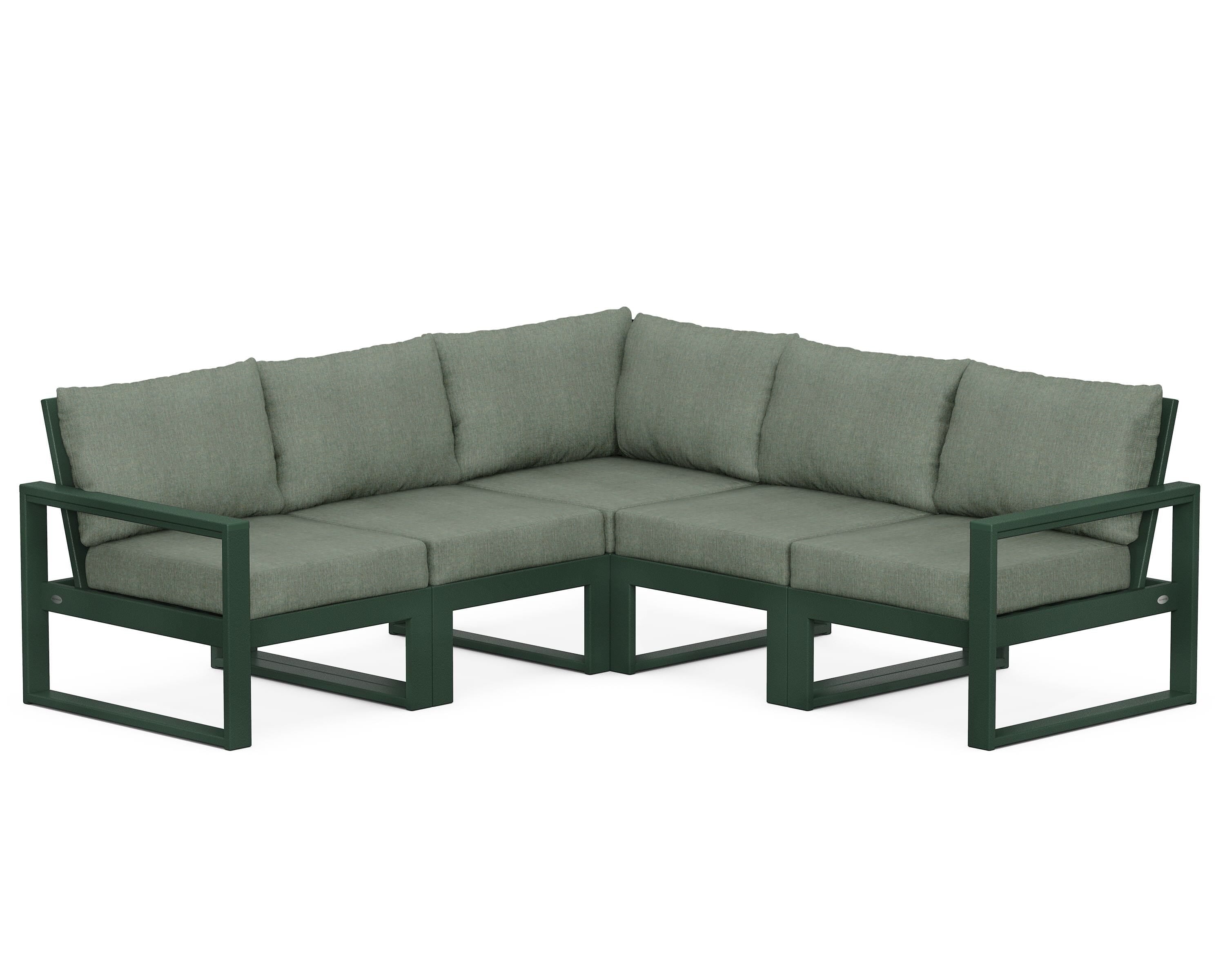 POLYWOOD® EDGE 5-Piece Modular Deep Seating Set in Green / Cast Sage