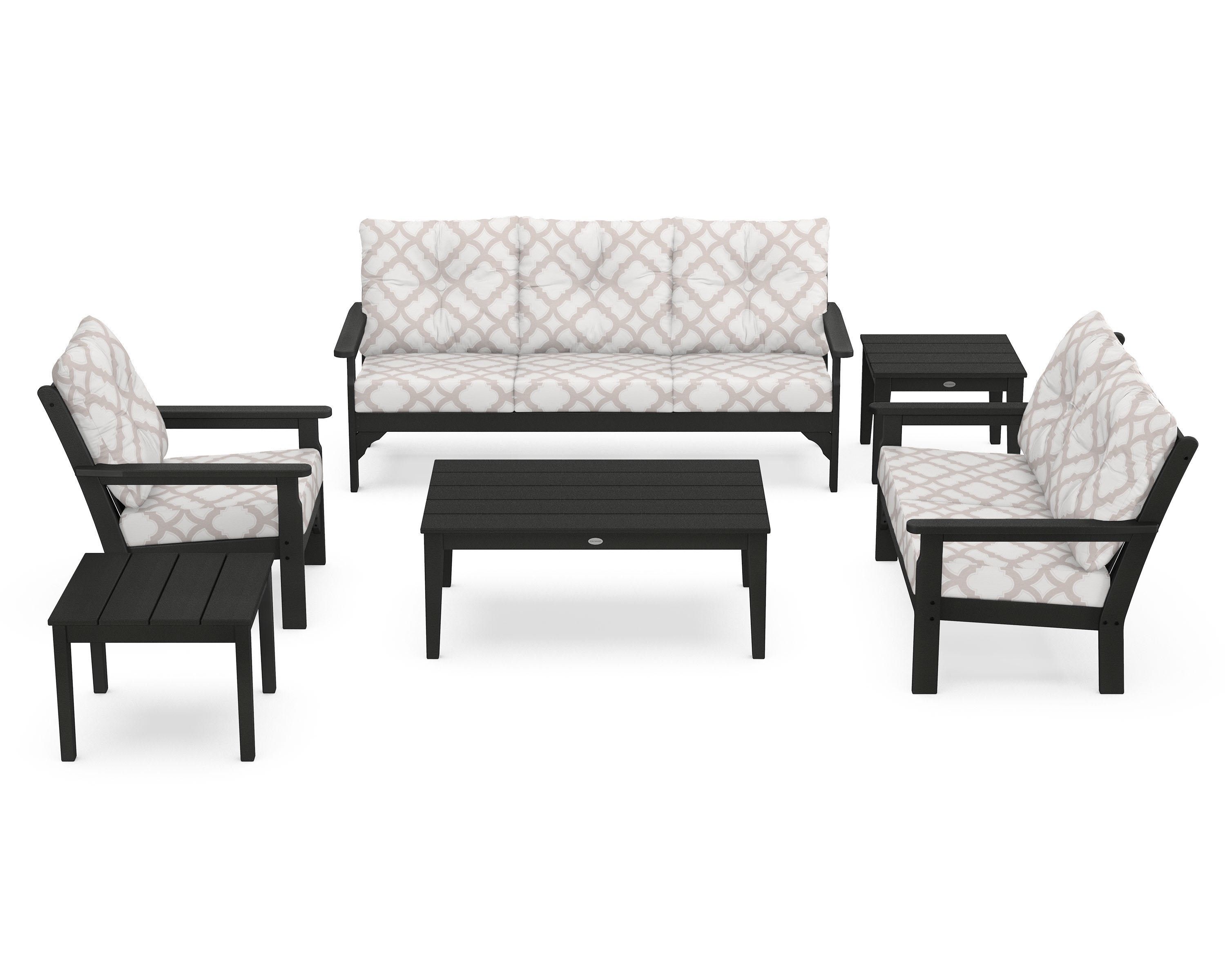 POLYWOOD® Vineyard 6-Piece Deep Seating Set in Green / Trellis Dune Burlap