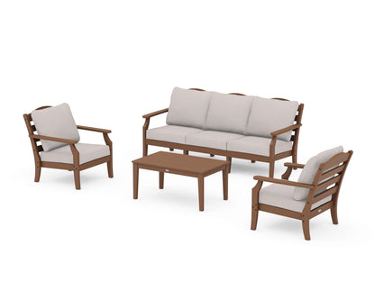 Draper James™ by  POLYWOOD® Savannah 4-Piece Deep Seating Set with Sofa in Teak / Dune Burlap