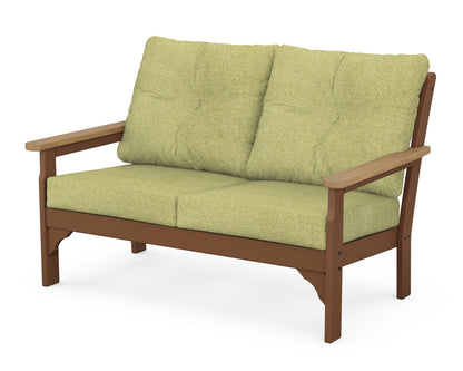 POLYWOOD® Vineyard Deep Seating Loveseat in Teak / Natural / Chartreuse Boucle