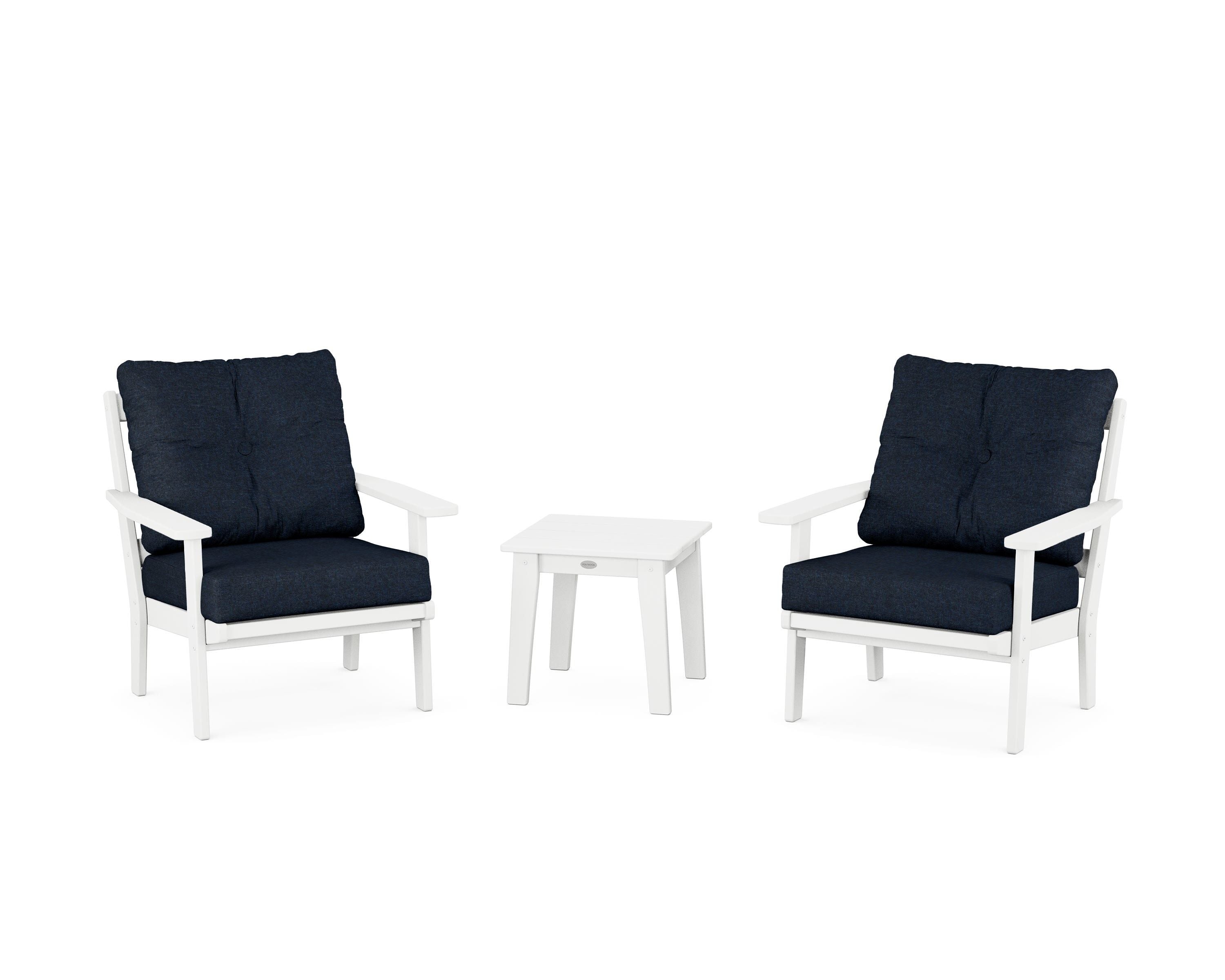 POLYWOOD® Prairie 3-Piece Deep Seating Set in White / Marine Indigo