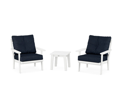 POLYWOOD® Prairie 3-Piece Deep Seating Set in White / Marine Indigo