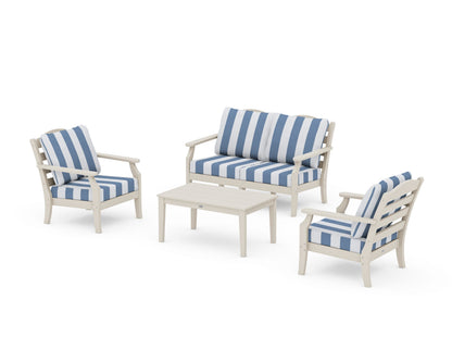 Draper James™ by  POLYWOOD® Savannah 4-Piece Deep Seating Set with Loveseat in Sand / Cabana Stripe Sky Blue