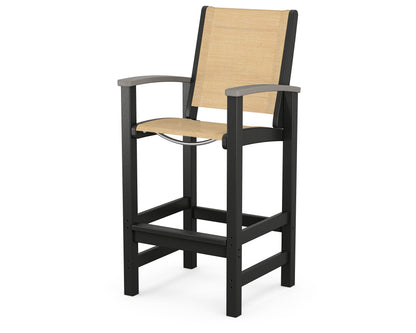 POLYWOOD® Coastal Bar Chair in Black / Driftwood / Dupioni Apricot Sling