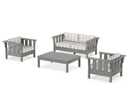 Martha Stewart by POLYWOOD® Acadia 4-Piece Deep Seating Set with Loveseat in Slate Grey / Buffalo Plaid Dune Burlap