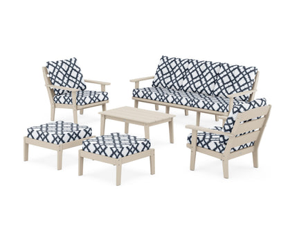 POLYWOOD® Lakeside 6-Piece Lounge Sofa Set in Sand / Trellis Marine Indigo