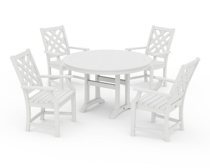 Country Living Wovendale 5-Piece Round Dining Set with Trestle Legs in White